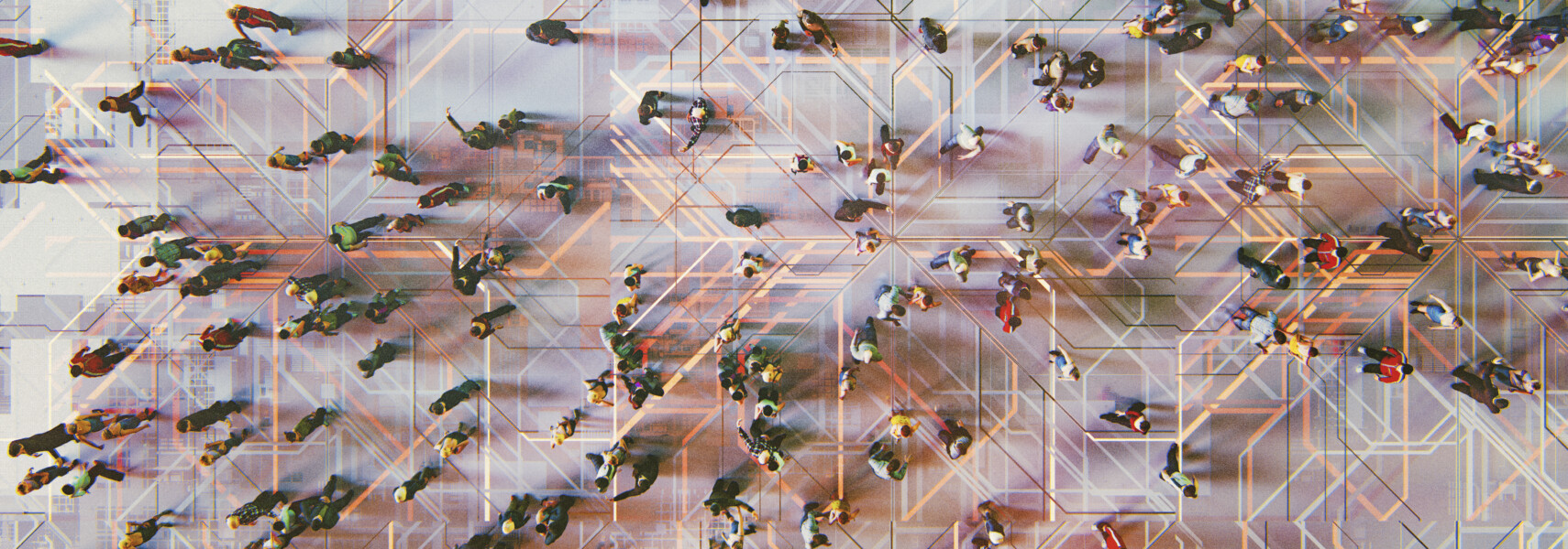 Abstract Crowds Of People With Virtual Reality Street Display