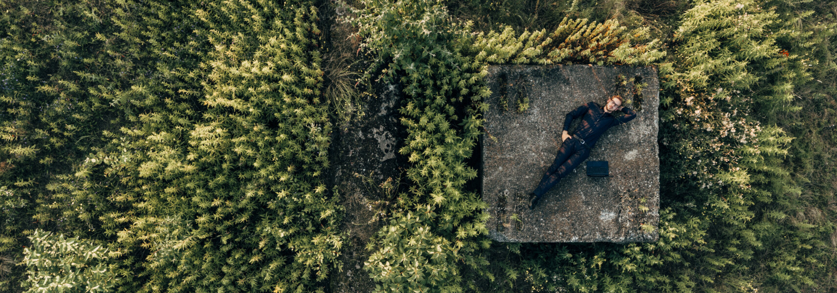 Businessman Lying In The Nature Next To Laptop