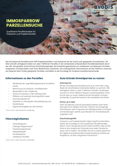 Factsheet Immosparrow Parzellensuche (in German)